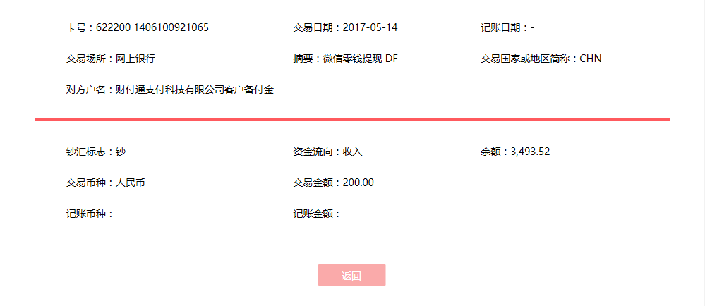 5月14日哈爾濱客戶轉(zhuǎn)賬200元至微信賬戶